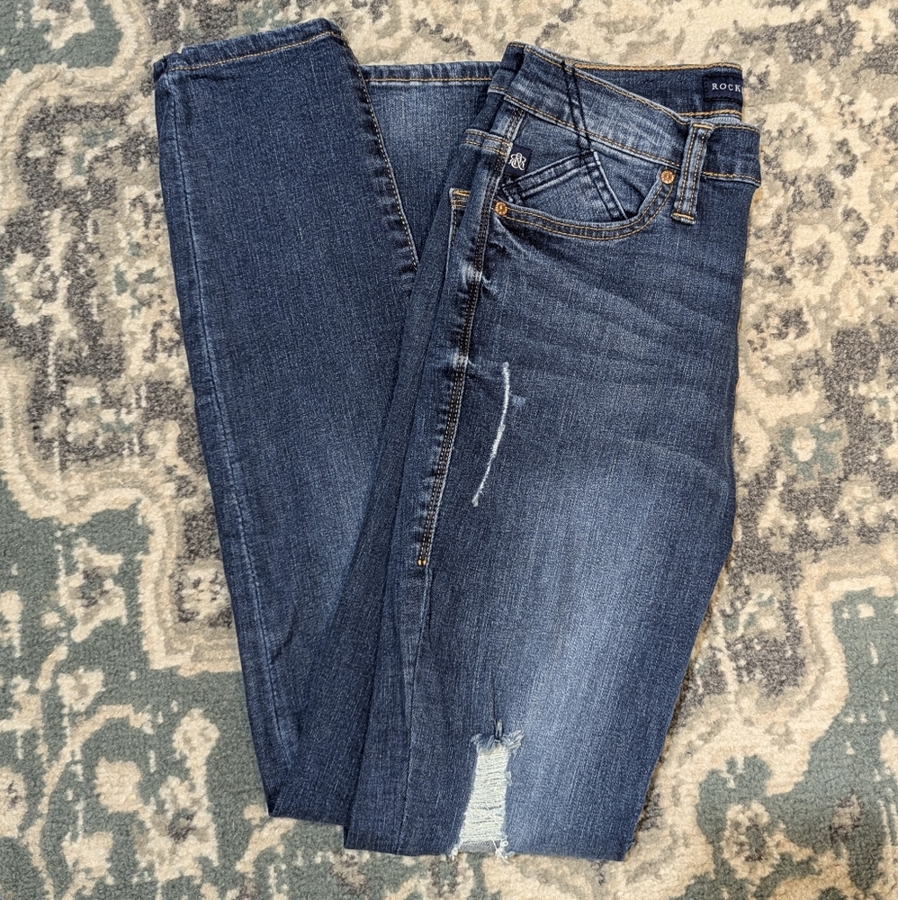 Woman's Blue Distressed Cotton Blend Berlin Jeans by Rock Republic SZ 4